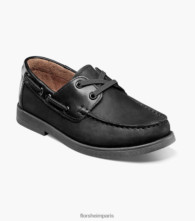 croquet jr. chaussure bateau moc toe Florsheim enfants TBZJJL423 chaussure nubuck noir