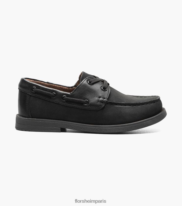 croquet jr. chaussure bateau moc toe Florsheim enfants TBZJJL423 chaussure nubuck noir