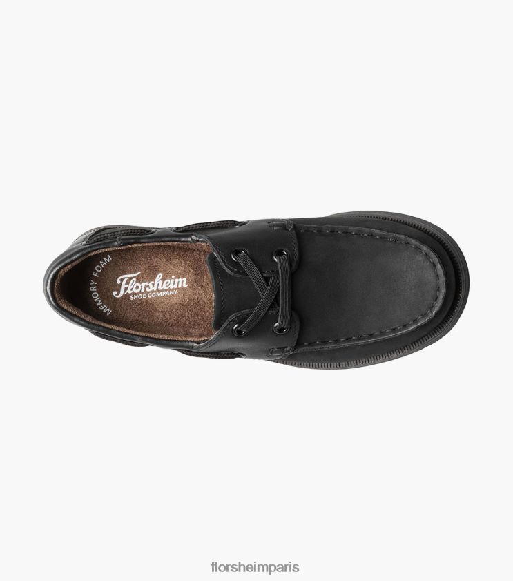 croquet jr. chaussure bateau moc toe Florsheim enfants TBZJJL423 chaussure nubuck noir