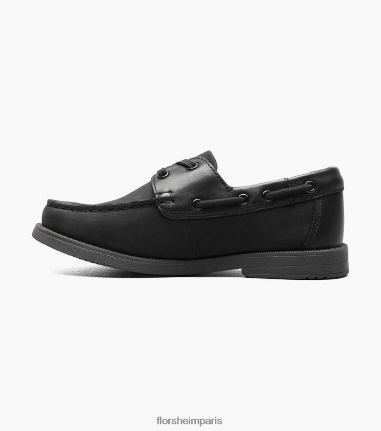 croquet jr. chaussure bateau moc toe Florsheim enfants TBZJJL423 chaussure nubuck noir