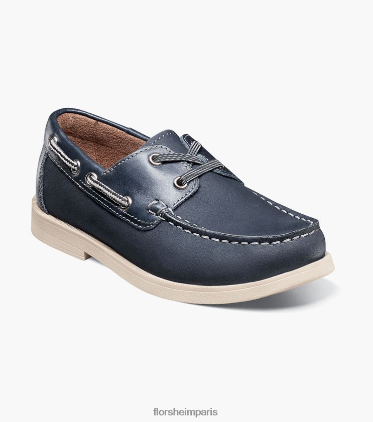 croquet jr. chaussure bateau moc toe Florsheim enfants TBZJJL425 chaussure nubuck marine