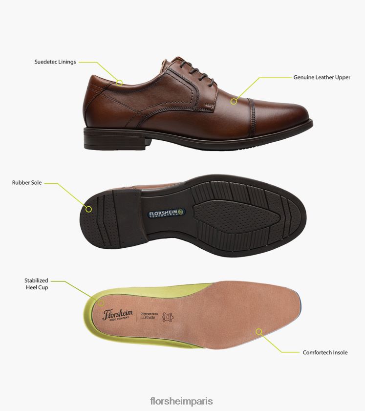 oxford à bout droit Florsheim Hommes TBZJJL91 chaussure Cognac